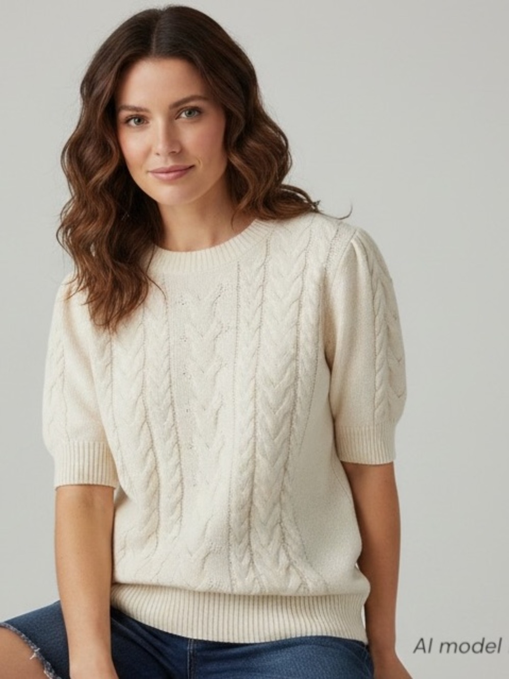Tommy Bahama Sweater Womens Small Off White Lux Metallic Gold Shimmer Cable Knit